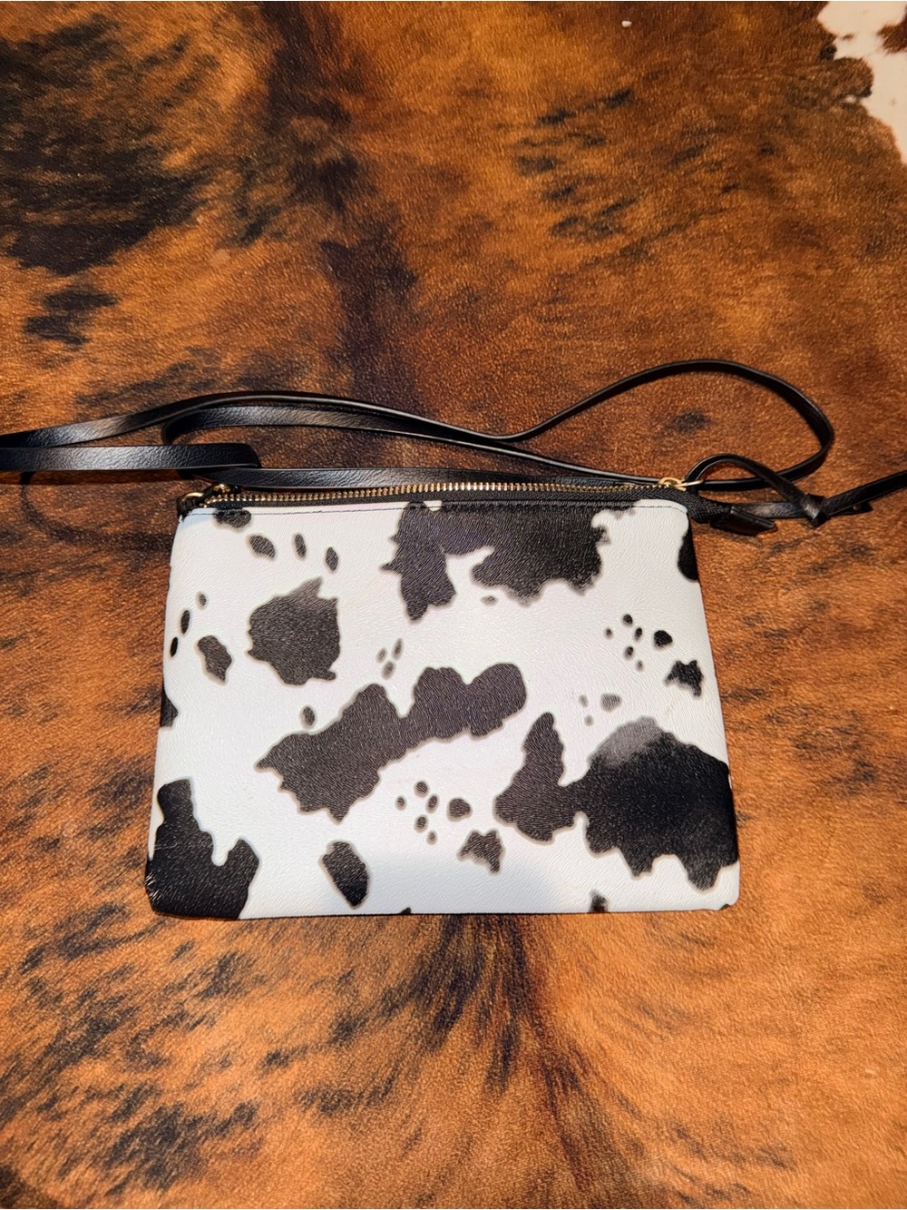 Cow Print Crossbody Bag - Black & White